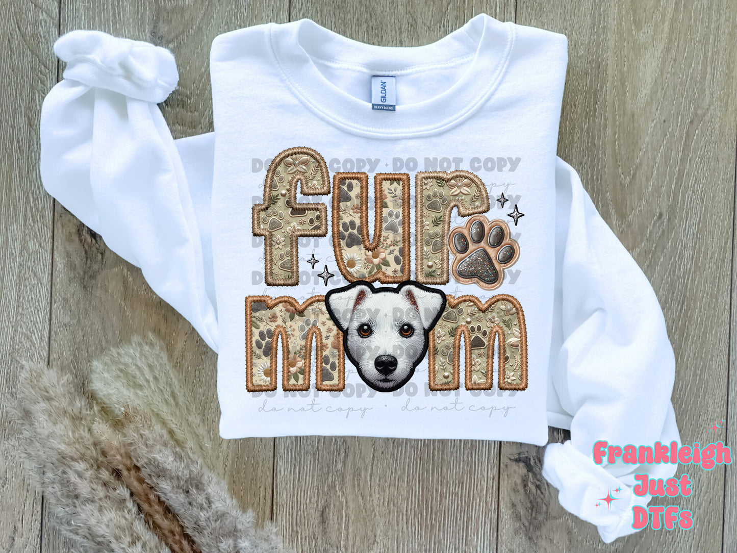 Jack Russell White Fur Mom  (Faux Embroidery/Faux Glitter)