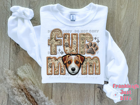 Jack Russell Brown/White Fur Mom  (Faux Embroidery/Faux Glitter)