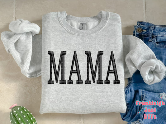 Mama Black Faux Embroidery