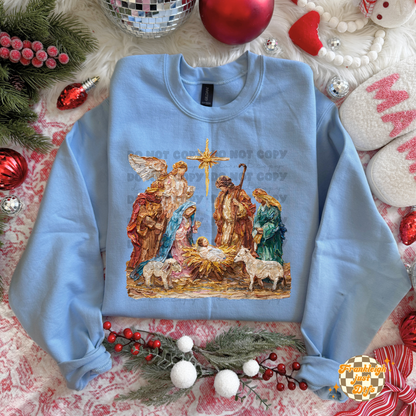 Nativity hand painted scene