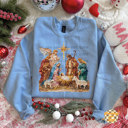 Nativity hand painted scene