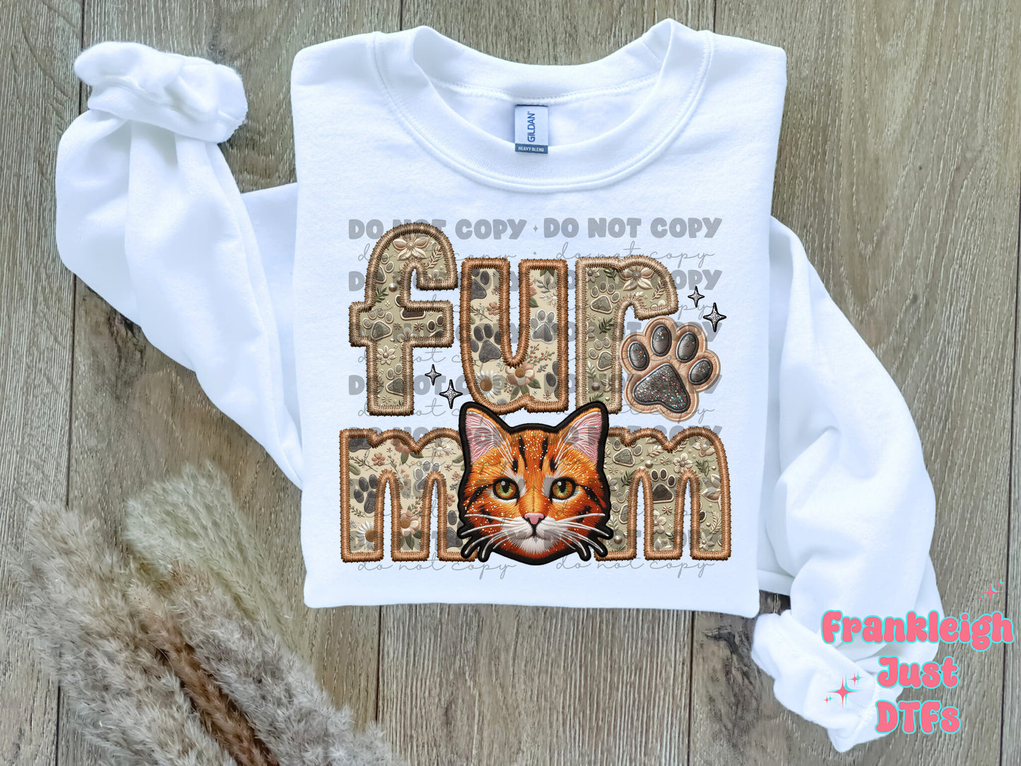 Orange Tabby Cat Fur Mom  (Faux Embroidery/Faux Glitter)