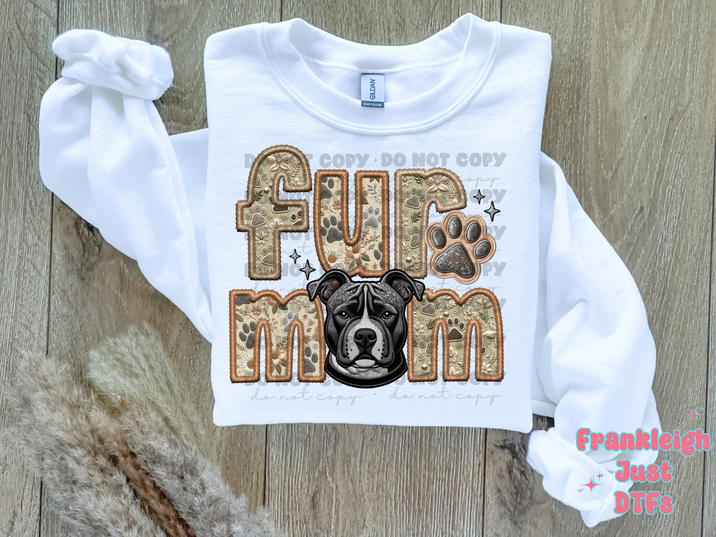 Pitbull-Blue Fur Mom  (Faux Embroidery/Faux Glitter)