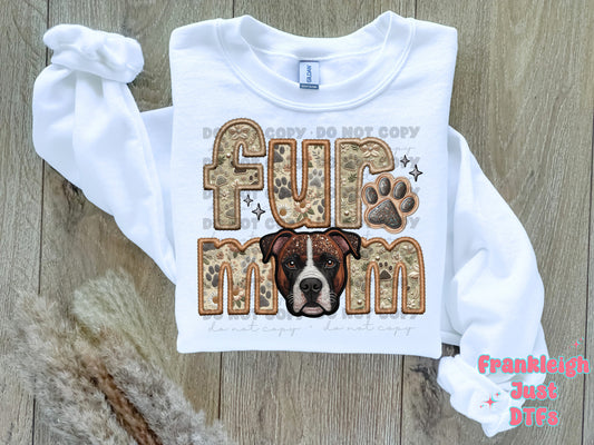 Pitbull-Brown/White Fur Mom  (Faux Embroidery/Faux Glitter)