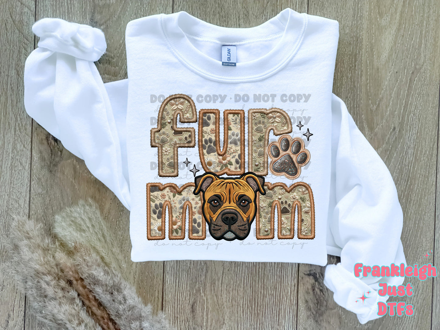 Pitbull- Tan  Fur Mom  (Faux Embroidery/Faux Glitter)