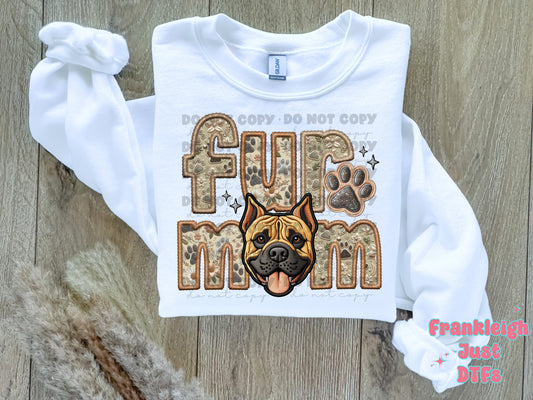 Pitbull- Tan Cropped Fur Mom  (Faux Embroidery/Faux Glitter)