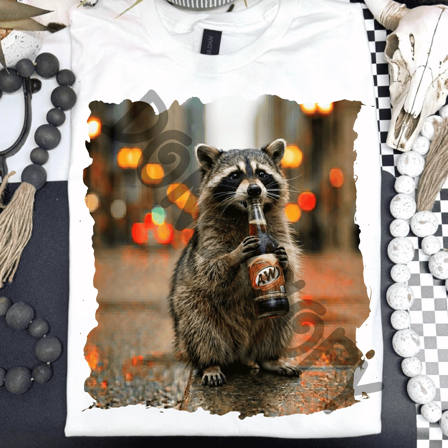 raccoon drinking aw root beer