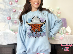Sweater Weather Highland Cow Faux Embroidery