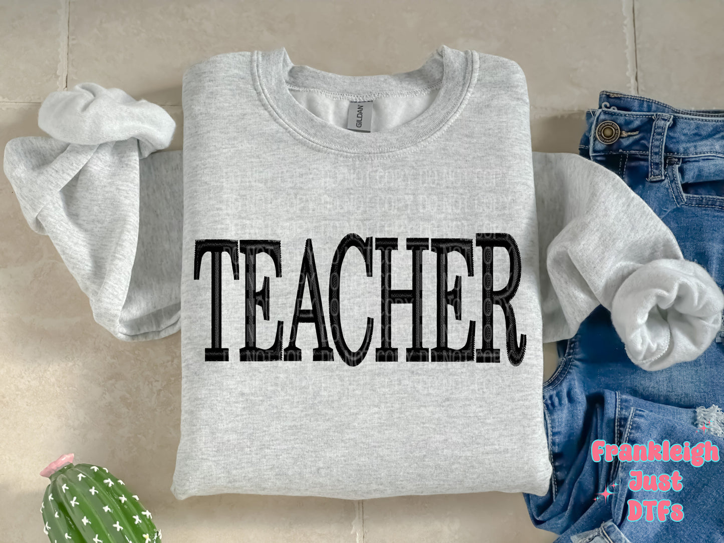 Teacher Black Faux Embroidery