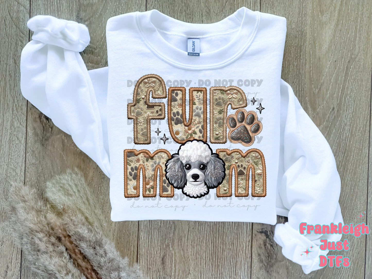 Toy Poodle- White Fur Mom  (Faux Embroidery/Faux Glitter)