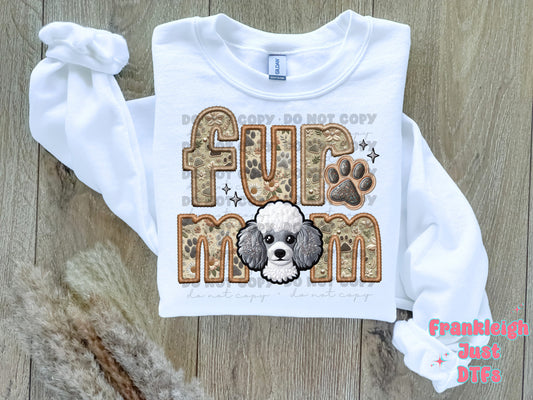 Toy Poodle- White Fur Mom  (Faux Embroidery/Faux Glitter)