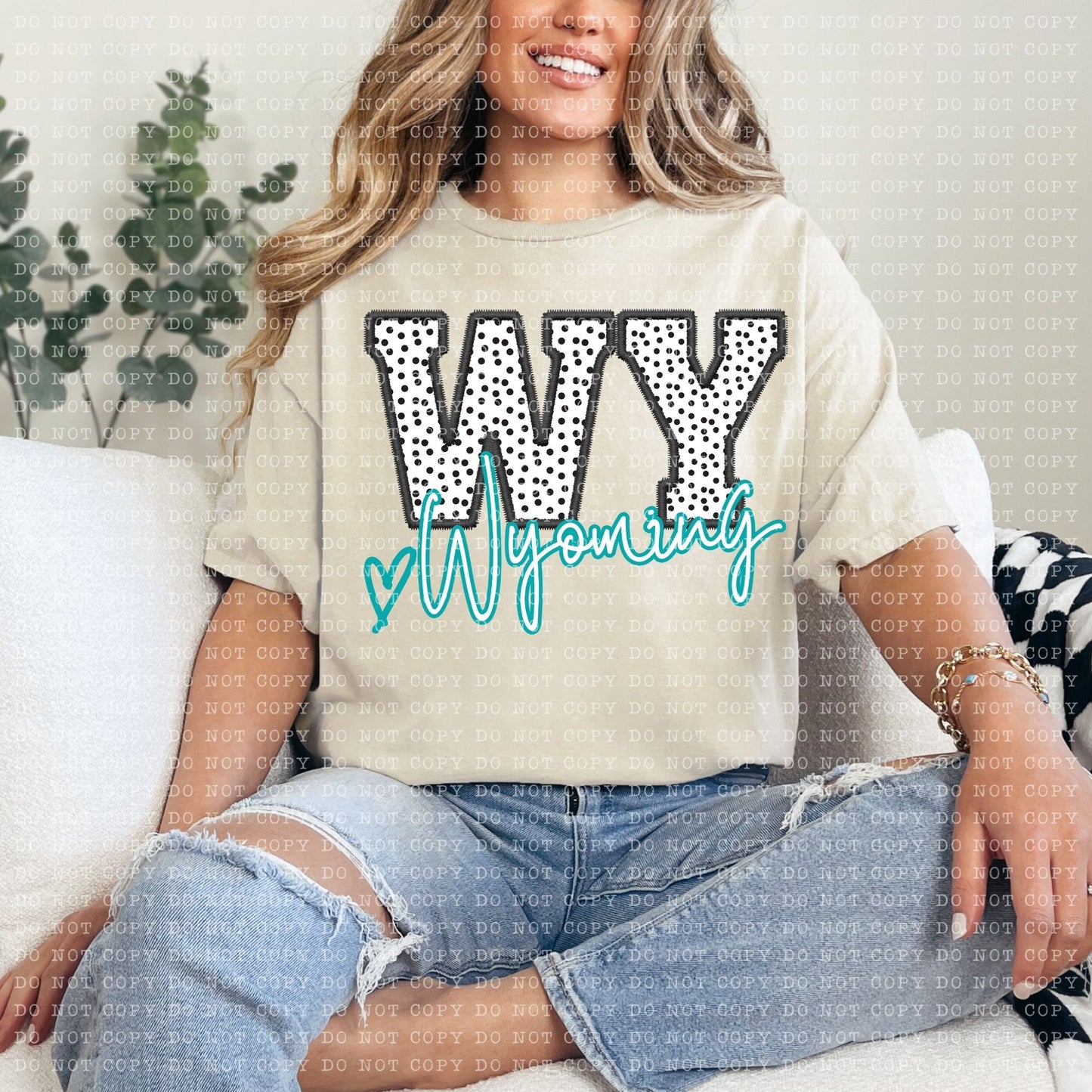 Wyoming Dotted Faux Embroidery State