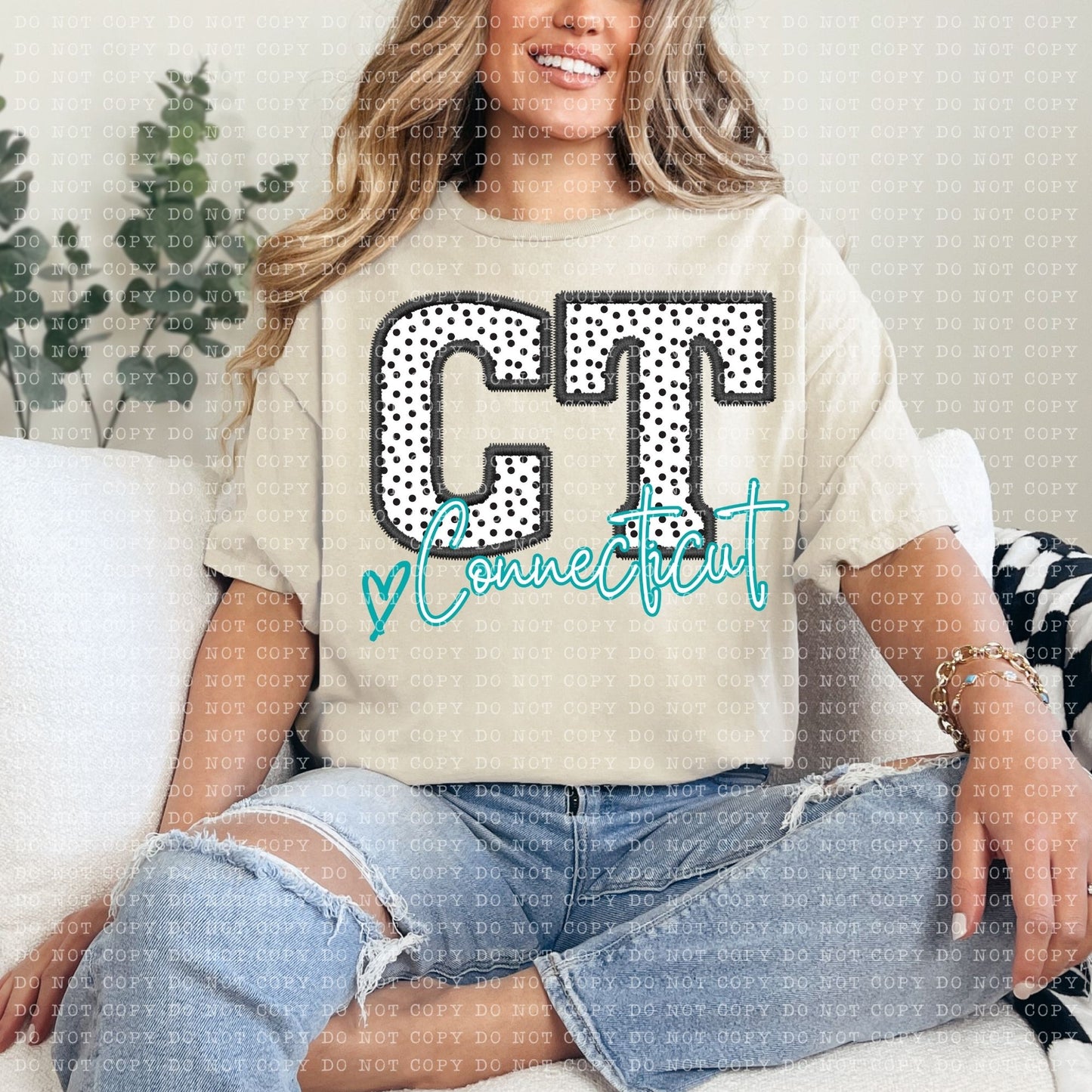 Connecticut Dotted Faux Embroidery State