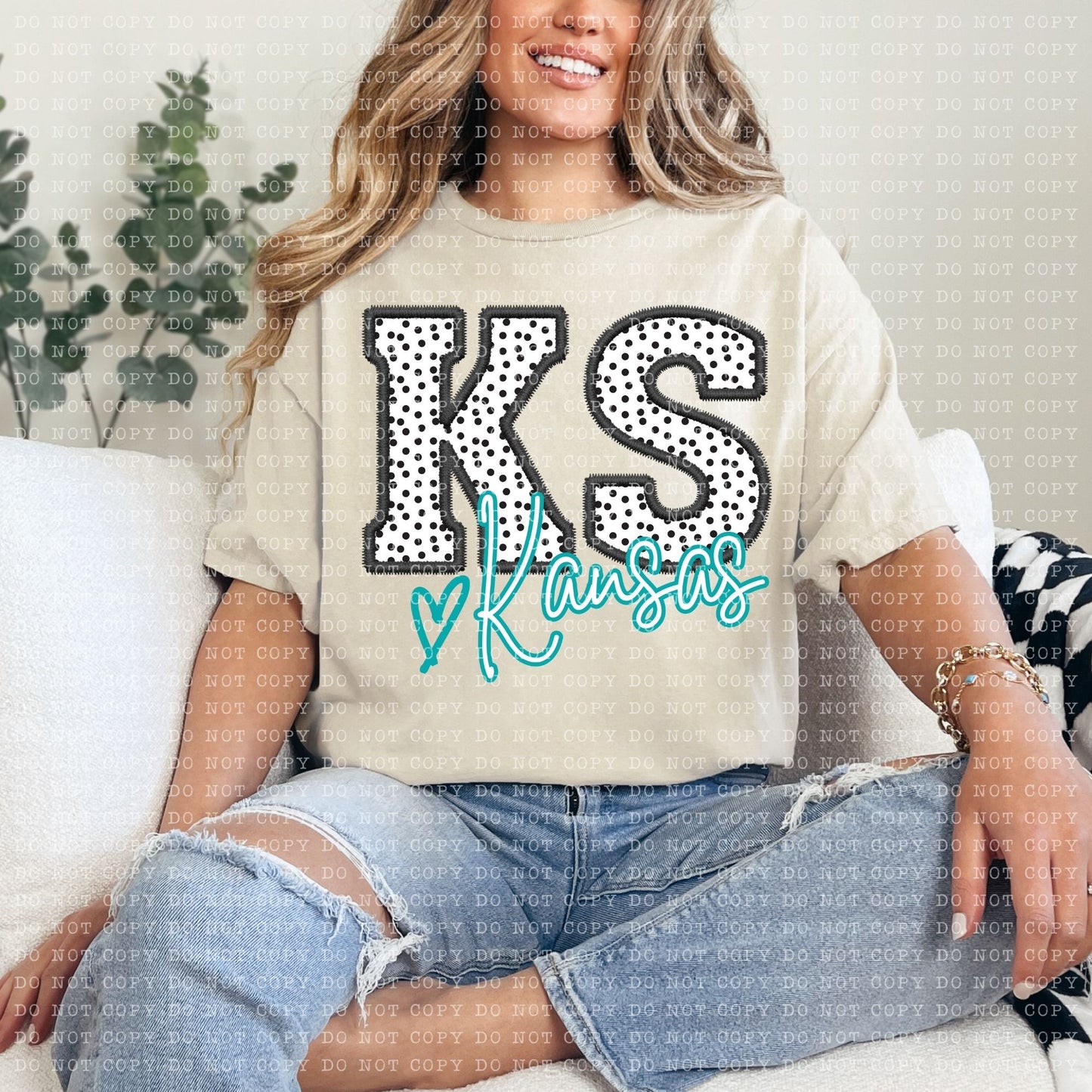 Kansas Dotted Faux Embroidery State