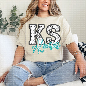 Kansas Dotted Faux Embroidery State