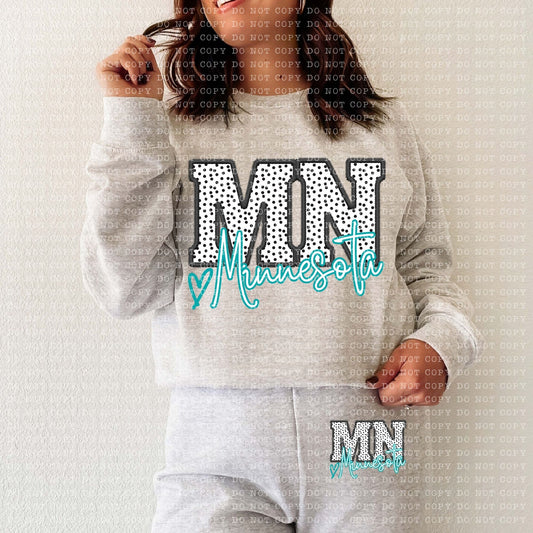 Minnesota Dotted Faux Embroidery State