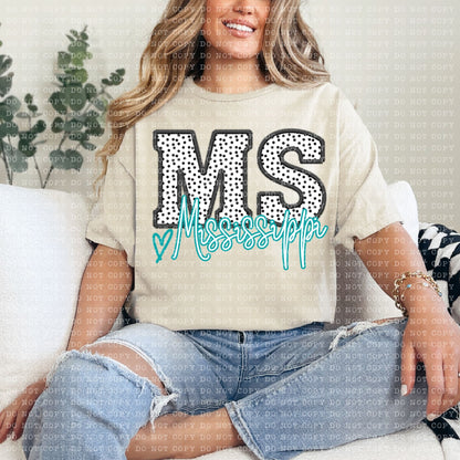 Mississippi Dotted Faux Embroidery State