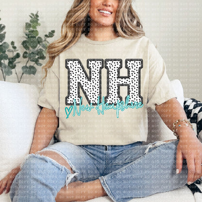 New Hampshire Dotted Faux Embroidery State