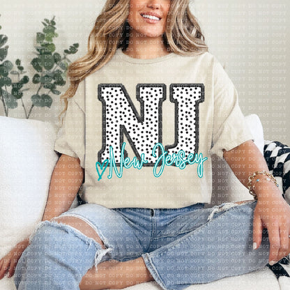 New Jersey Dotted Faux Embroidery State