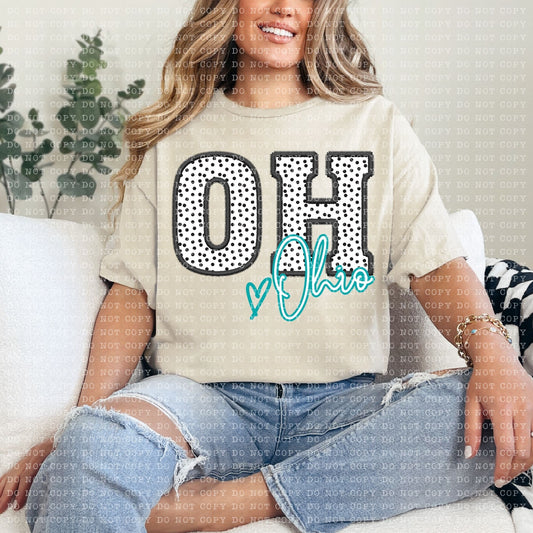 Ohio Dotted Faux Embroidery State