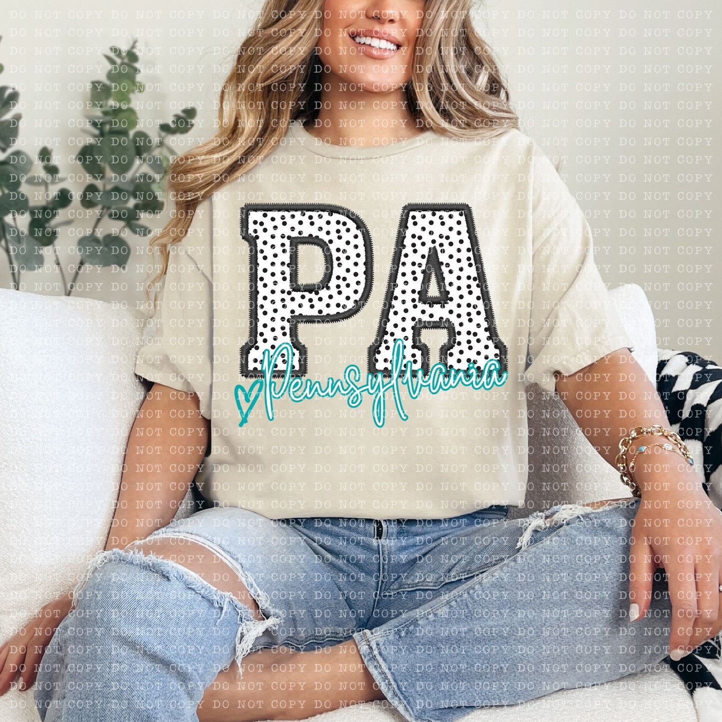 Pennsylvania Dotted Faux Embroidery State