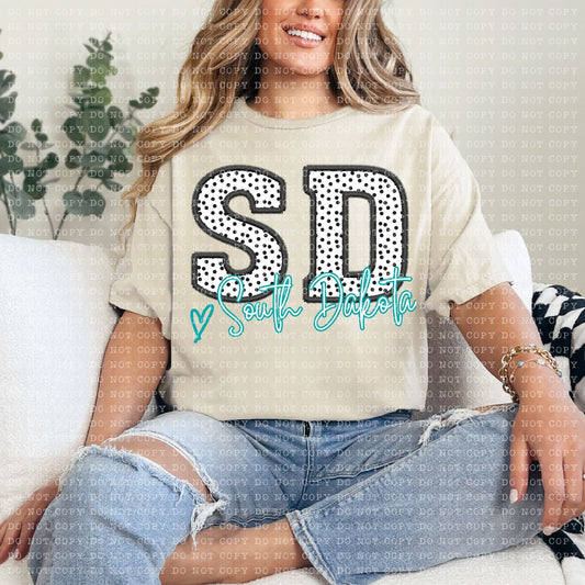 South Dakota Dotted Faux Embroidery State