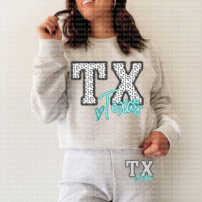 Texas Dotted Faux Embroidery State