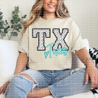 Texas Dotted Faux Embroidery State