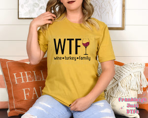 WTF- Wine*Turkey*Family (Faux Glitter) black letters