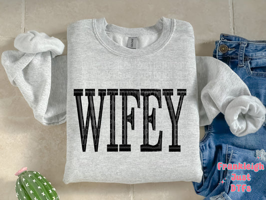 Wifey Black Faux Embroidery