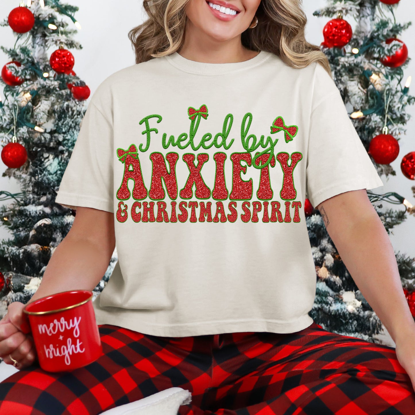 Fueled by (Multiple Sayings) & Christmas Spirit (Faux Glitter and Faux Embroidery)