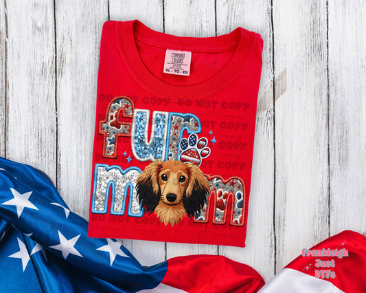 Patriotic Fur Mom dachshund long haired black tip ear