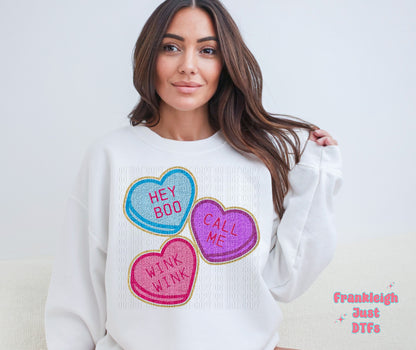 Conversation Hearts Faux Chenille Patch