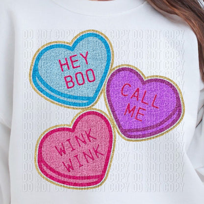 Conversation Hearts Faux Chenille Patch