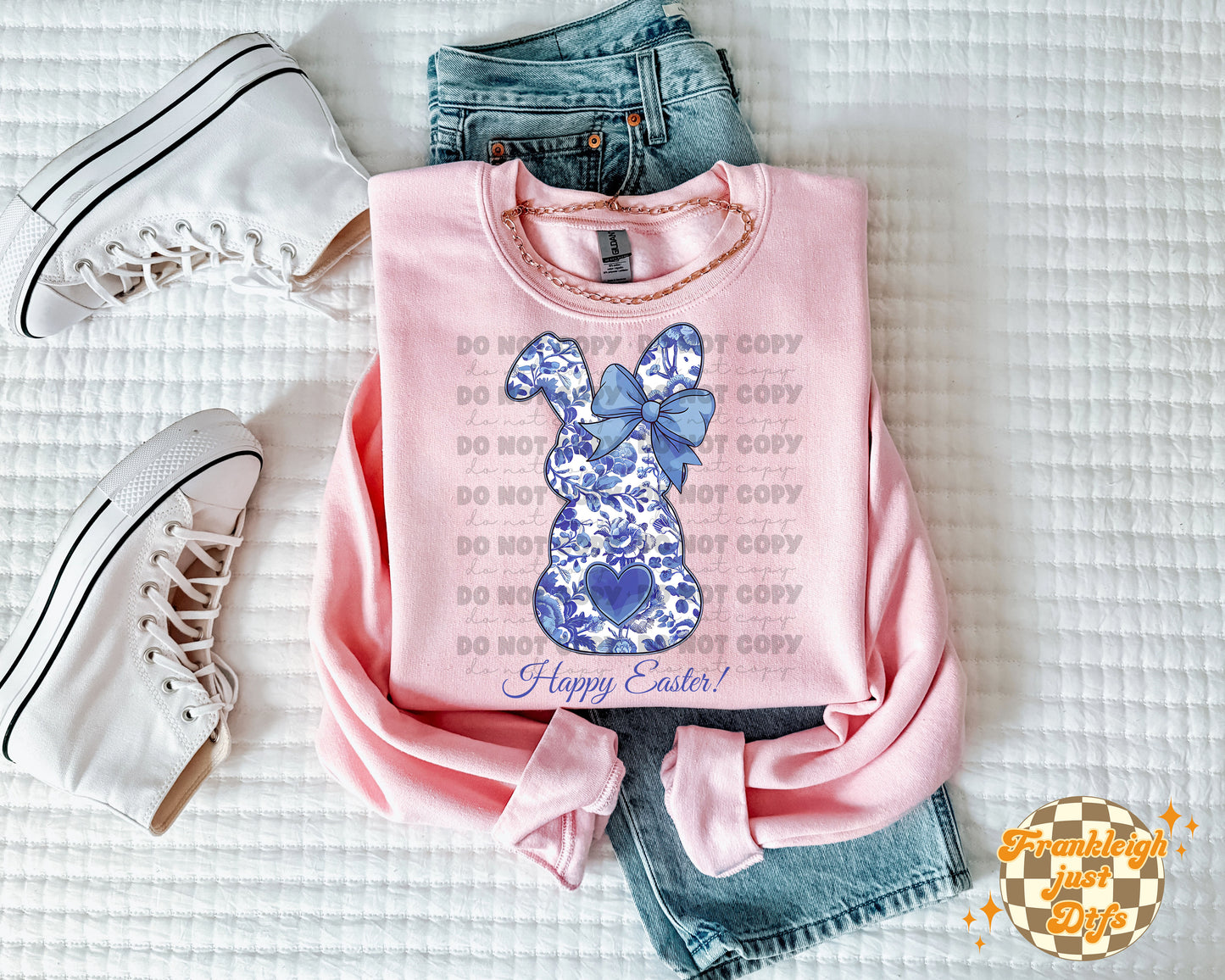 Happy Easter Bunny Blue Floral