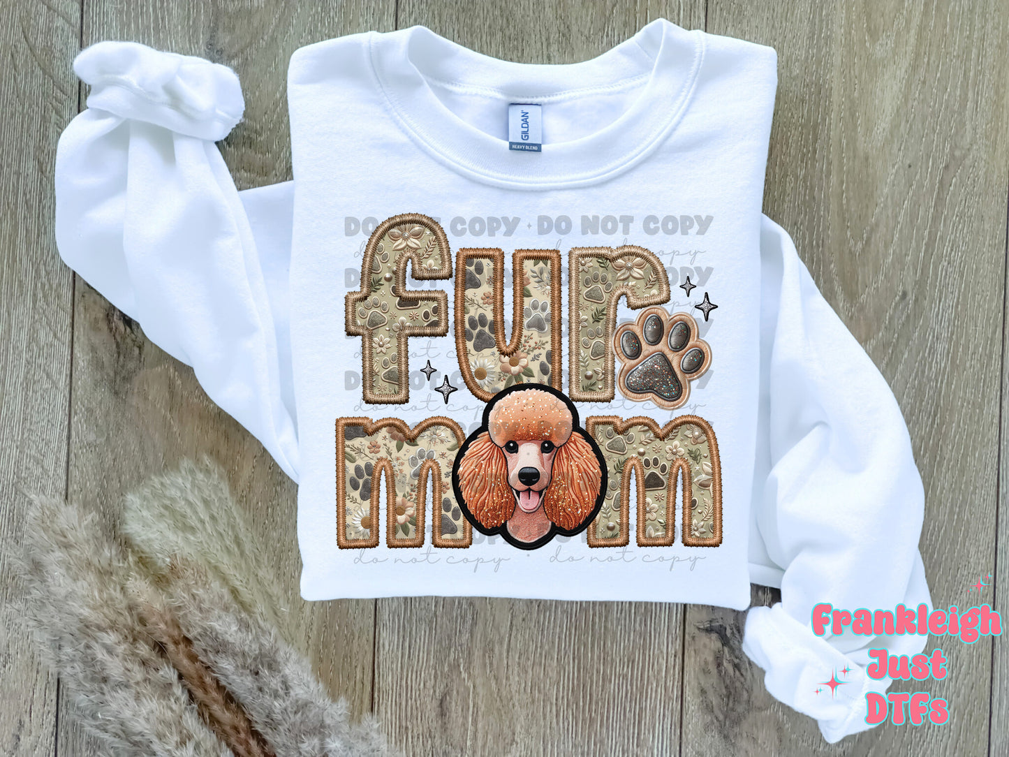 Poodle- Standard Apricot Fur Mom  (Faux Embroidery/Faux Glitter)