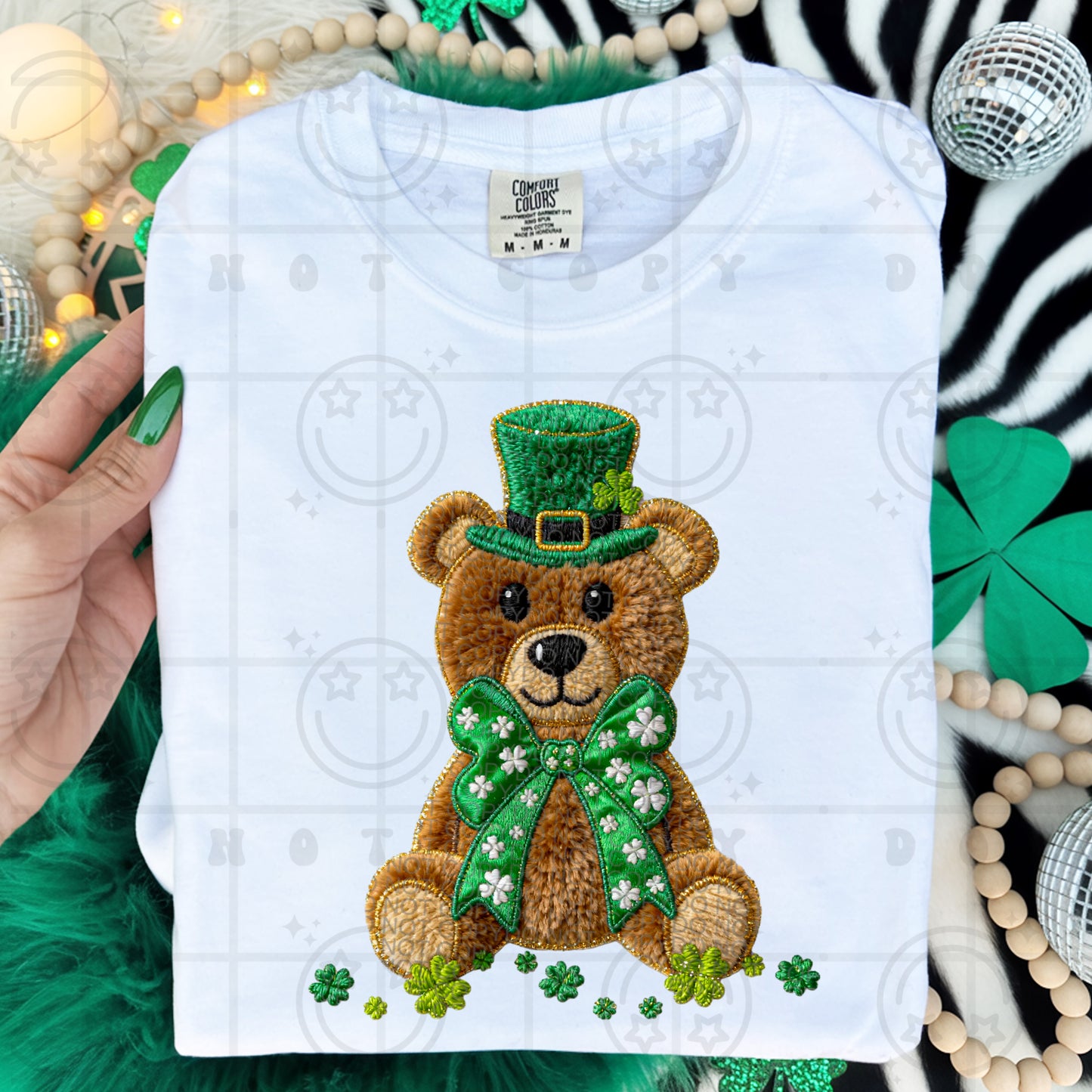 st pats teddy bear faux applique