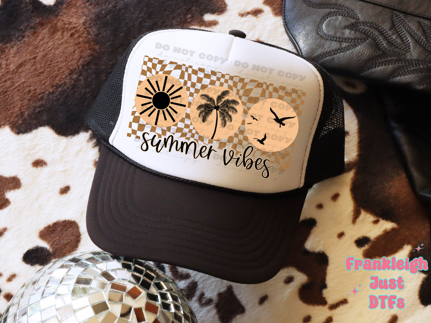 Summer Vibes Brown Checked  Hat Patch