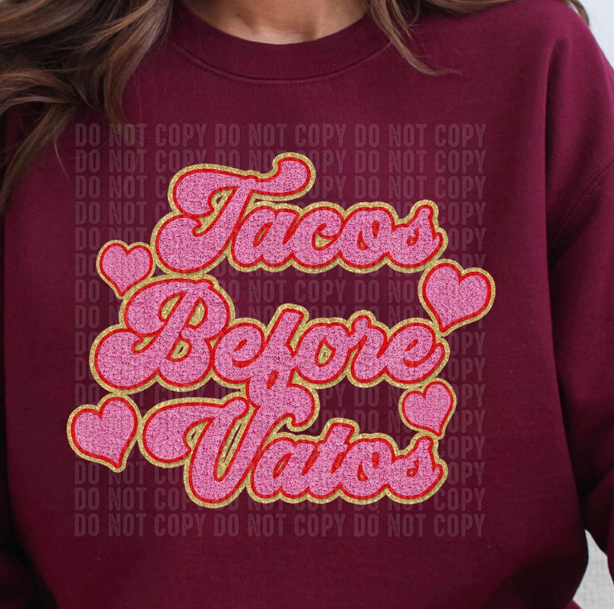 Tacos before Vatos Faux Chenille Patch