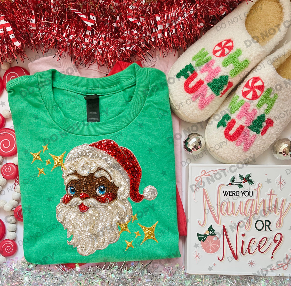 Vintage sequin Santa dark