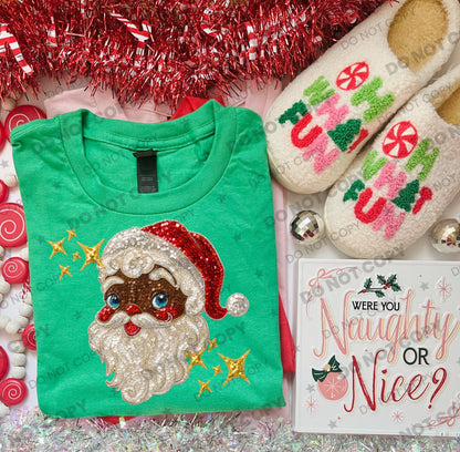 Vintage sequin Santa dark