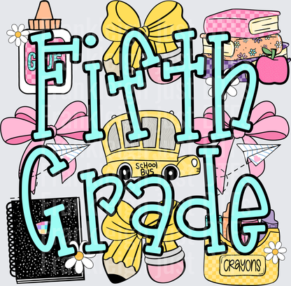 Fifth Grade  School Supplies Coquette Bow Pencil Crayon Glue Design