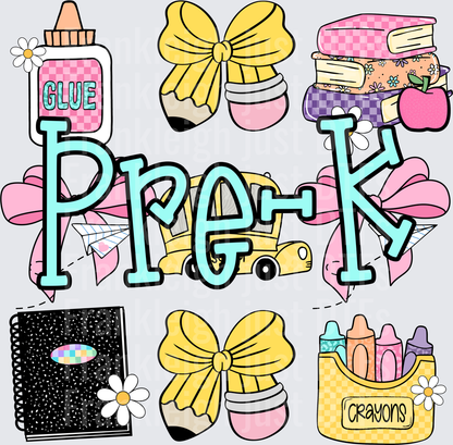 Pre-K School Supplies Coquette Bow Pencil Crayon Glue Design