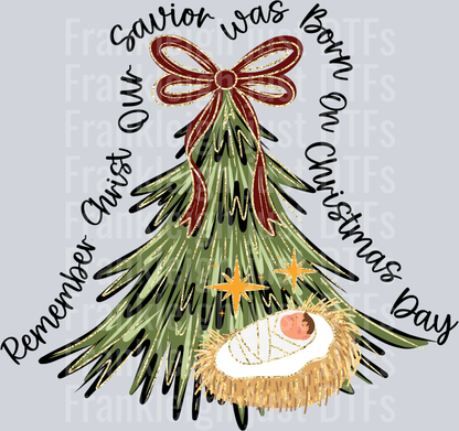 Remember Christ our Savior dark red bow