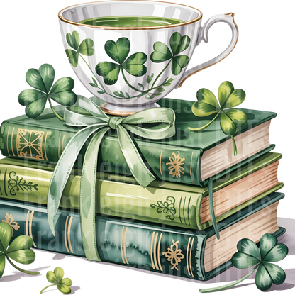 St. Patrick’s Day Book & Coffee Lover  PNG