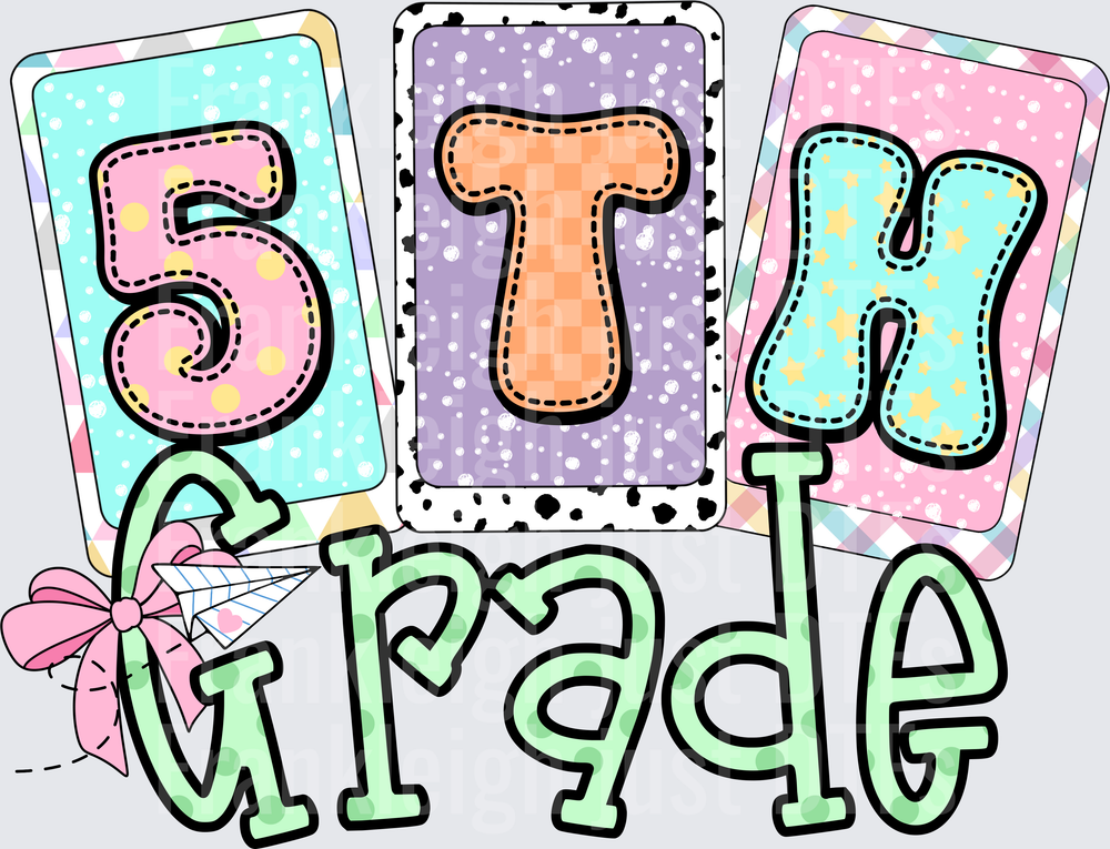 5th Grade Pastel Patterned Cards Pink Bow Cute Back to School