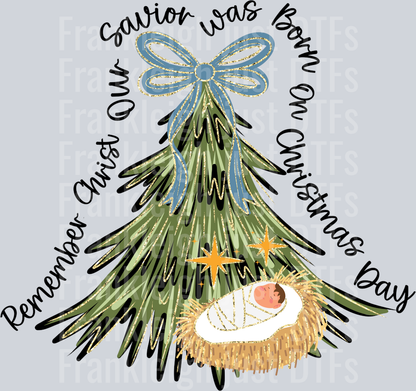 Remember Christ, our Savior Stone blue bow