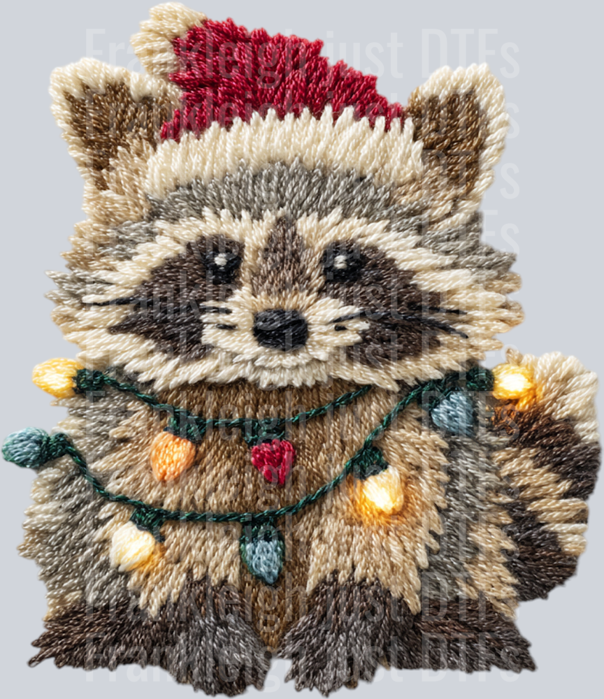 Festive Feral Raccoon latch hook yarn crochet design