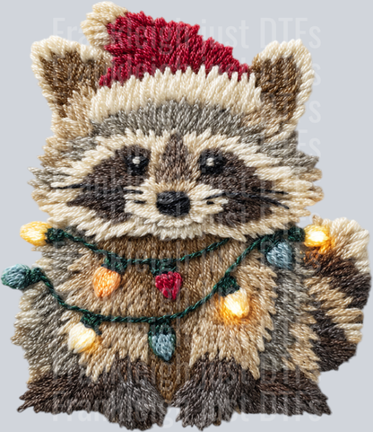 Festive Feral Raccoon latch hook yarn crochet design