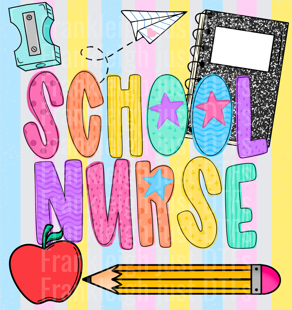 School nurse Colorful School Supplies Doodle with Stars and Apple